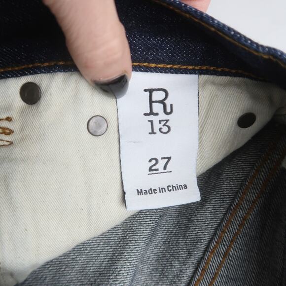 R13 Boyfriend Jeans Size 27 Baggy Oversized Dark Wash Blue - Picture 6 of 12